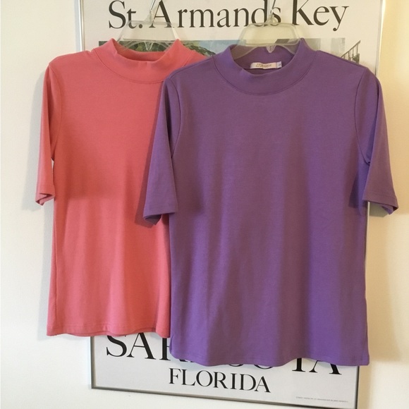 2 Mock Turtlnecks Bundled Together Short sleeve purple / coral Like new worn 1X - Picture 1 of 9